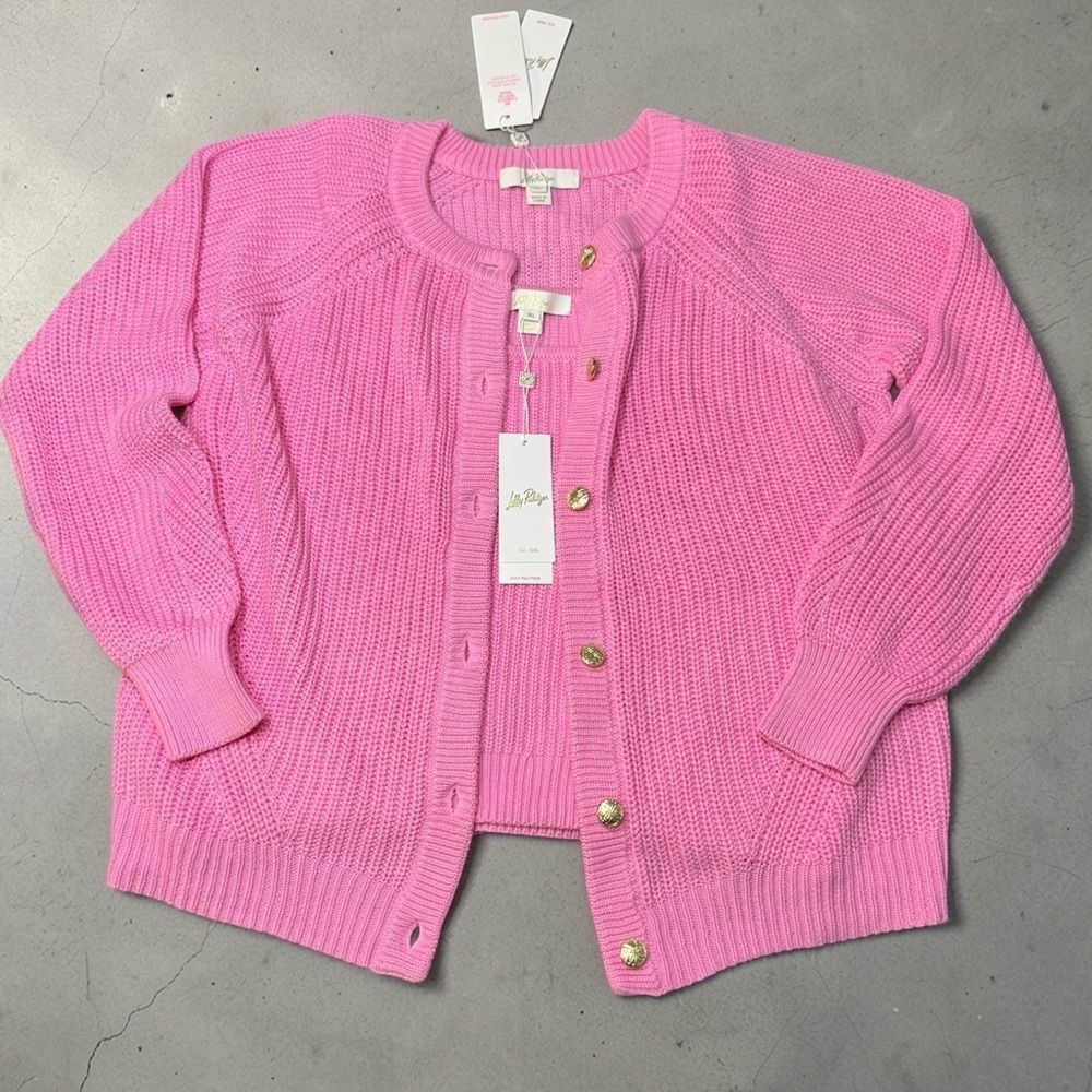 Lilly Pulitzer Bristow Ribbed Cardigan & Matching Tank Set In Pink Bliss NWT XL - Picture 4 of 16
